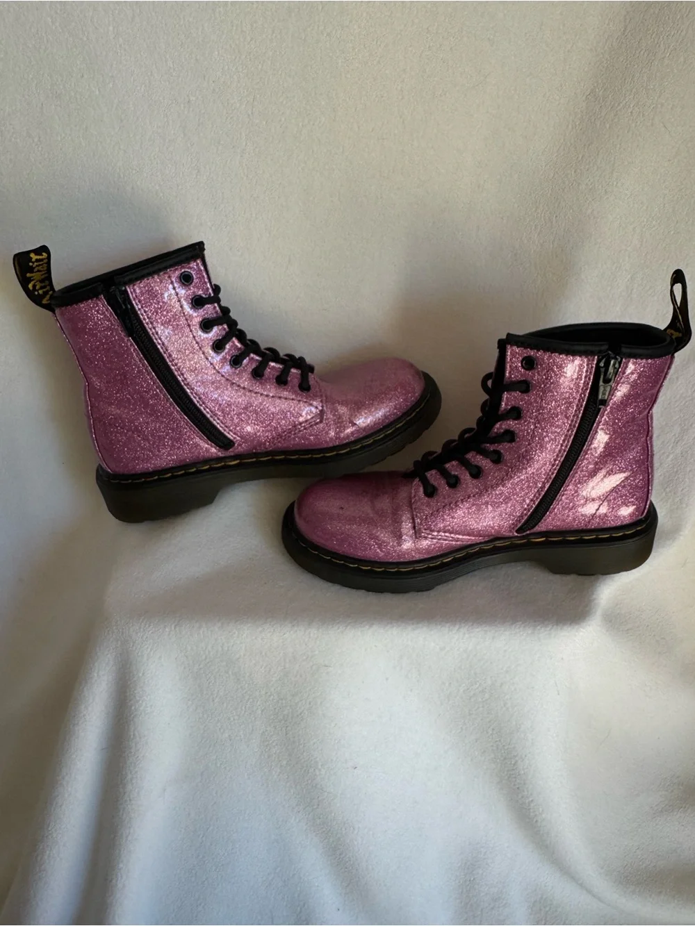 Dr Martens 1460 Glitter J Kids US 2 Pink Glitter Combat Boots EU 33 Zip